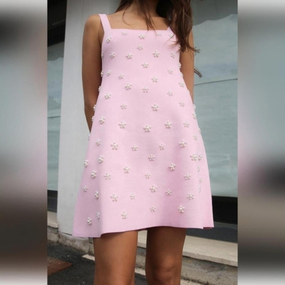 ZARA PEARL TRIM KNIT MINI DRESS